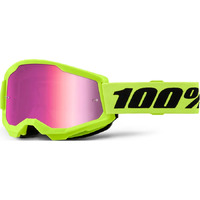 100% 'Strata 2' MX Goggles - Neon Yellow (Mirror Pink Lens)