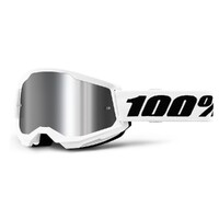 100% 'Strata 2' MX Goggles - White (Mirror Silver Lens)