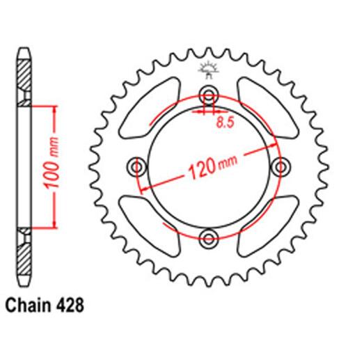 Rear Sprocket - Steel 44T 428P