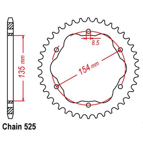 Rear Sprocket - Steel 38T 525P - 760 Or 770 Adaptor Required