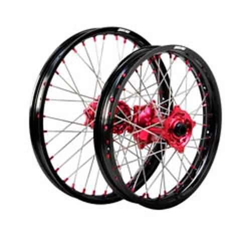 States MX Wheel Set [Sml] - Hon CR85/CRF150R - 17" Front/14" Rear - Blk/R/Sil