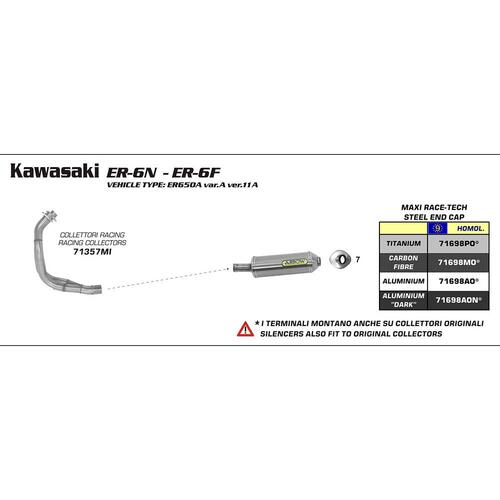 Arrow Racing 2:1 Header for Kaw ER-6N/F, Versys 650 in SS