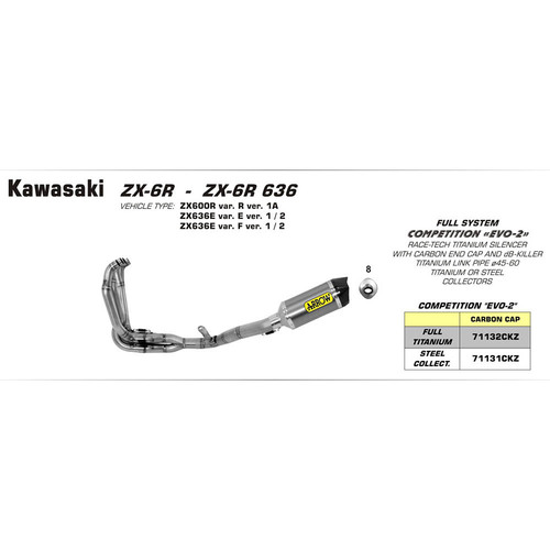 Arrow X-Kone 2:1 Link Pipe for Kaw ASAZI ZX-6R ('09-15) (for Pro-Race Muf)