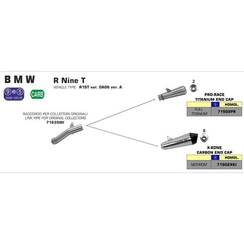 Arrow X-Kone Muffler for BMW R nineT in Nichrom Silver w/CF Cap