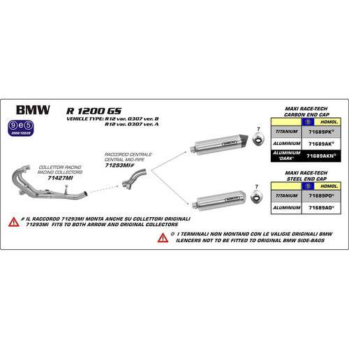 Arrow Maxi Race-Tech Muffler for BMW R1200GS ('06-09) in Alum. Silver w/CF Cap