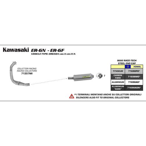 Arrow Maxi Race-Tech Muffler for Kaw ER-6F/N, Versys in Alum. Dark w/St Cap