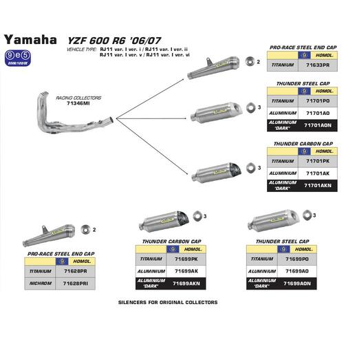 Arrow Yamaha R6 '08-14 Titanium Homologated Thunder Slip-On Carbon Cap Exhaust