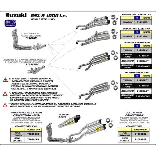 Arrow Thunder Muffler Set for Suz GSX-R 1000 ('09-11) in Carbon w/CF Cap