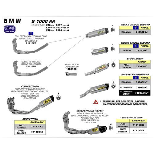 Arrow Works Muffler for BMW S 1000 RR ('09-14) in Titanium w/CF Cap