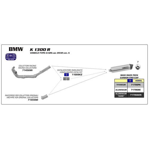 Arrow Maxi Race-Tech Muffler for BMW K1300R ('09-16) in Titanium w/CF Cap