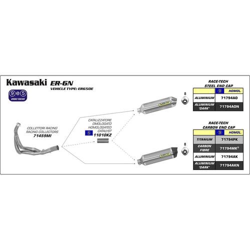 Arrow Race-Tech Muffler for Kaw ER-6N, Versys 650 in Alum. Silver w/CF Cap