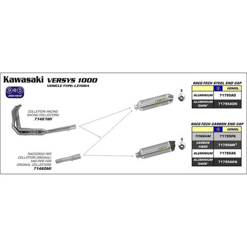 Arrow Race-Tech Muffler for Kaw Versys 1000 ('12-16) in Alum. Silver w/CF Cap