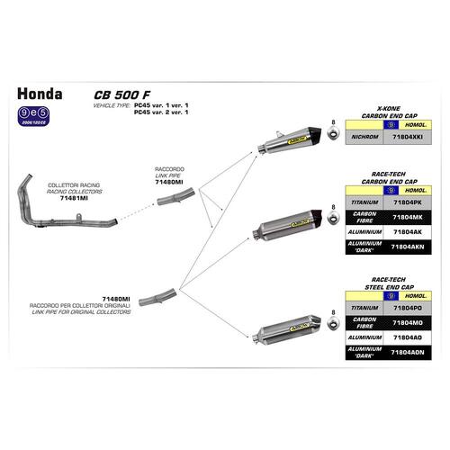 Arrow Race-Tech Muffler for Hon CB500F/R ('13-), 500X ('15-16) in Titanium w/SE Cap