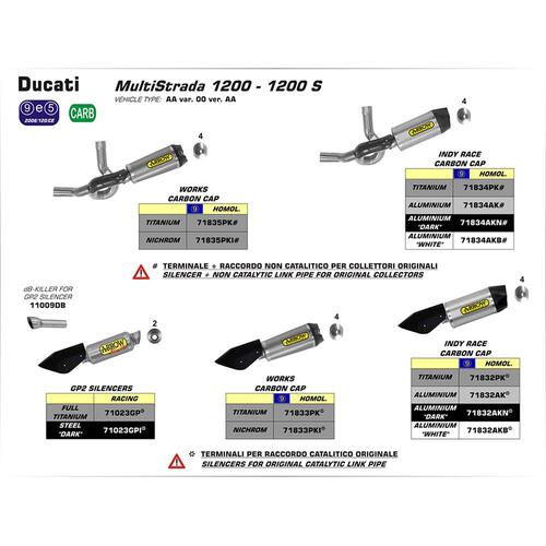 Arrow Indy-Race Muffler for Duc Multistrada 1200 / S ('15-17) in Alum. Dark w/CF Cap