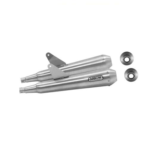 Arrow Pro-Racing Muffler Set for Tri Str. Twin 900 ('17-) in Nichrom Silver w/St Cap