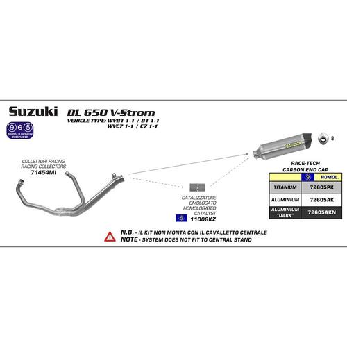 Arrow Race-Tech Muffler for Suz DL650 ('04-16) in Alum. Dark w/CF Cap