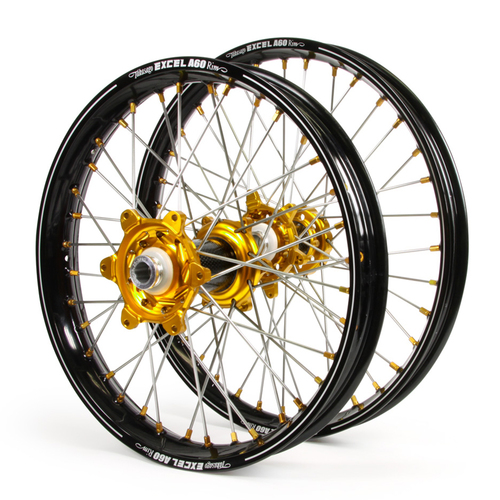 Honda Talon Carbon Fibre / Excel A60 SNR MX Black Rims / Gold Hubs / Gold Nipples CR 125-250 2002-07, CRF 250 2004-13, CRF450 2002-12 (21 / 19*2.15)