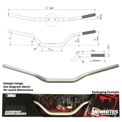 Whites Handlebar Taper AL6061 Silver CR80/85 RM/KX65 YZ85/80