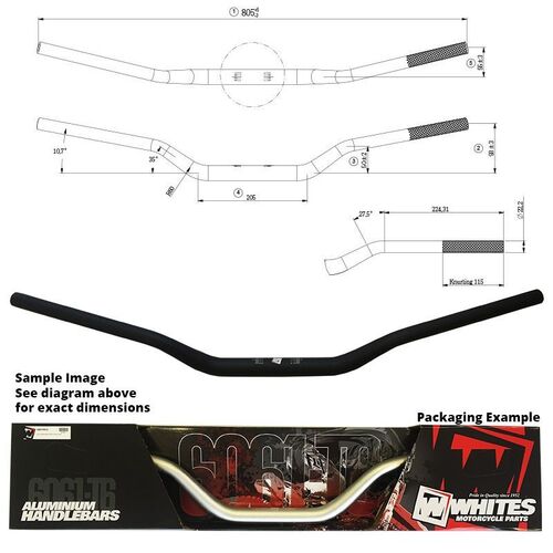 Whites Handlebar Taper AL6061 Black KX/KXF/RMZ 1"1/8 (28.6mm)