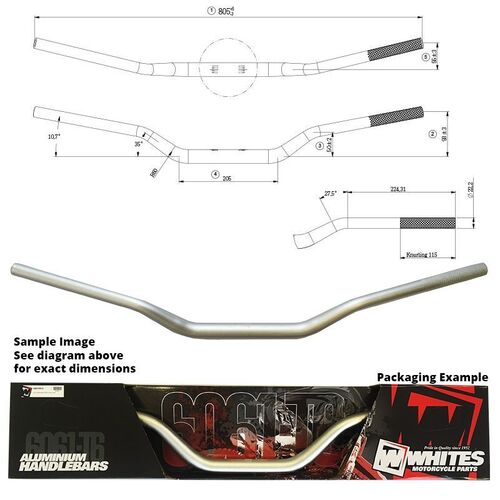 Whites Handlebar Taper AL6061 Silver KX/KXF/RMZ 1"1/8 (28.6mm)