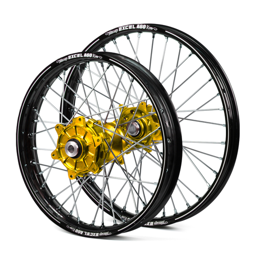 Honda Haan / A60 Enduro Cush Drive Black Rims / Gold Hubs Wheel Set CRF 250-450 X 2004-2015 (21*1.60 / 18*2.15)