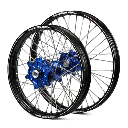 Kawasaki Haan / A60 Enduro Cush Drive Black Rims / Blue Hubs Wheel Set KXF 250-450 2006-2017 (21*1.60 / 18*2.15)