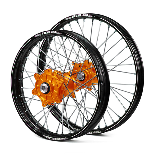 KTM Haan / A60 Enduro Cush Drive Black Rims / Orange Hubs Wheel Set SX-SXF 125-250-350-450 2015-2017 (21*1.60 / 18*2.15)