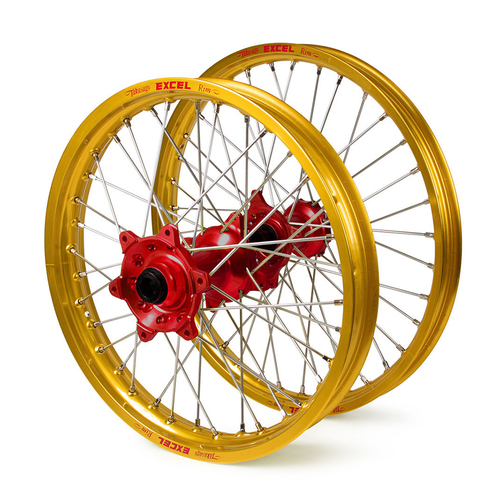 Honda Haan / Excel SNR MX Gold Rims / Red Hubs Wheel Set CRF 450 2013-2017 (21*1.6 / 19*2.15")"