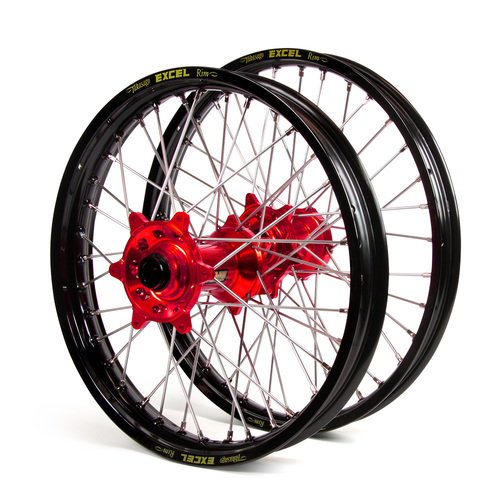 Honda Haan / Excel SNR MX Black Rims / Red Hubs Wheel Set CRF 250-450 X 2004-2015 (21*1.6 / 18*2.15")"