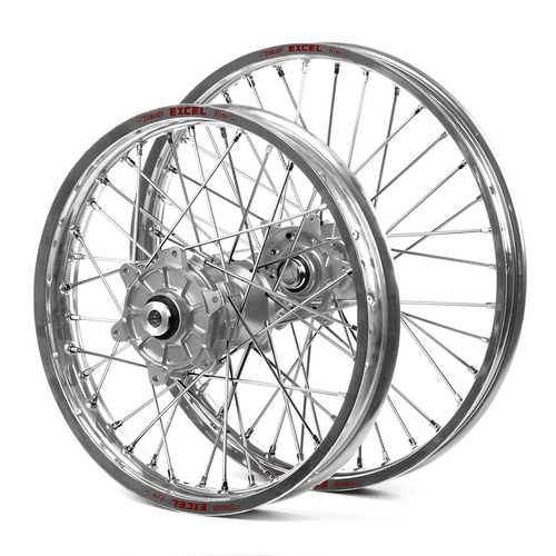 Honda Haan / Excel Enduro Cush Drive Silver Rims / Silver Hubs Wheel Set CRF 250 R 2004-2013 (21*1.60 / 18*2.15)