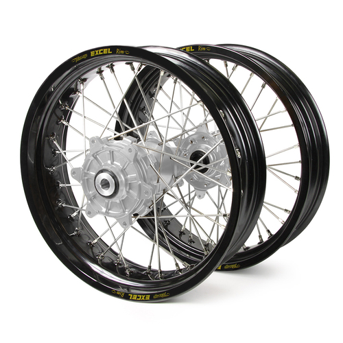 Honda Haan / Excel Supermoto Cush Drive" Black Rims / Silver Hubs Wheel Set CRF 250-450 X 2004-2015 (17*3.50 / 17*4.25)"