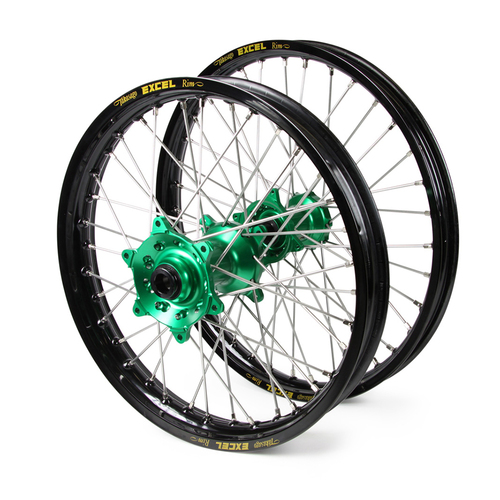 Kawasaki Haan / Excel SNR MX Black Rims / Green Hubs Wheel Set KXF 250-450 2006-2017 (21*1.6 / 19*2.15")"