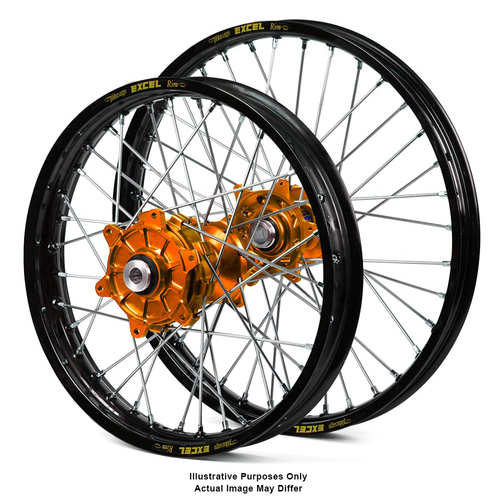 KTM 950-990 Adventure Black Excel Rims / Orange Haan Hubs Wheel Set - 950-990 Adventure 2003-14 21*1.85 / 18*4.25