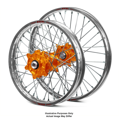 KTM 950-990 Adventure Silver Excel Rims / Orange Haan Hubs Wheel Set - 950-990 Adventure 2003-14 21*1.85 / 18*4.25