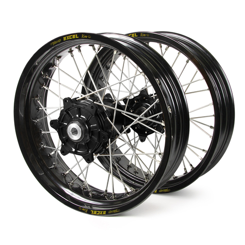 KTM Haan / Excel Supermoto Cush Drive" Black Rims / Black Hubs Wheel Set SX-SXF 125-250-350-450 2015-2017 (17*3.50 / 17*4.25)"