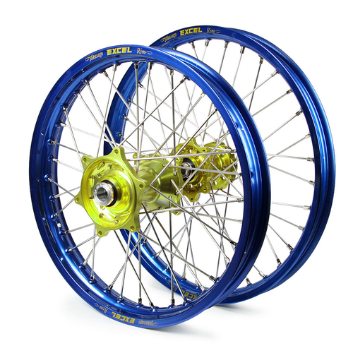 Suzuki Haan / Excel SNR MX Blue Rims / Yellow Hubs Wheel Set RMZ 250-450 2007-2017 (21*1.6 / 19*2.15")"