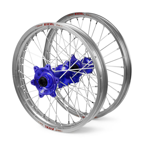 Yamaha Haan / Excel SNR MX Silver Rims / Blue Hubs Wheel Set YZF 250-450 2009-2013 (21*1.6 / 19*2.15")"