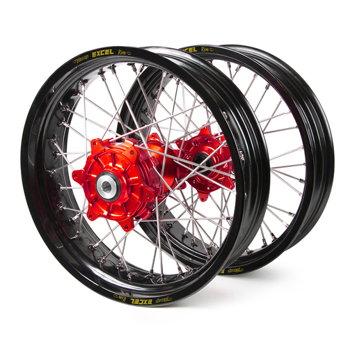 Honda Haan / Excel Supermoto Cush Drive" Black Rims / Red Hubs Wheel Set CRF 450 R 2002-2012 (17*3.50 / 17*4.25)"