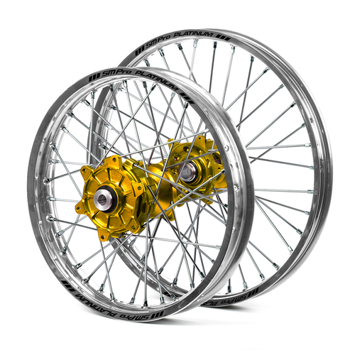 Honda Haan / Platinum Enduro Cush Drive Silver Rims / Gold Hubs Wheel Set CRF 250-450 X 2004-2015 (21*1.60 / 18*2.15)