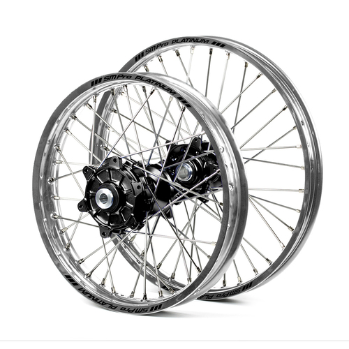 Honda Haan / Platinum Enduro Cush Drive Silver Rims / Black Hubs Wheel Set CRF 250-450 X 2004-2015 (21*1.60 / 18*2.15)