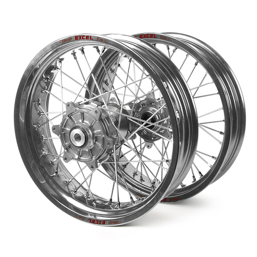 Honda Haan / Excel Supermoto Cush Drive" Silver Rims / Silver Hubs Wheel Set CRF 250-450 X 2004-2015 (17*3.50 / 17*4.25)"