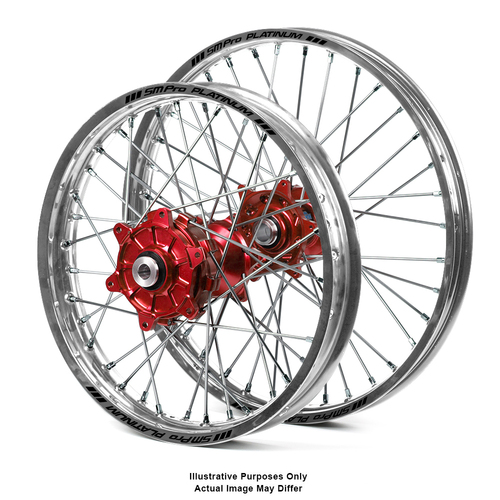 Honda Africa Twin CRF1000L Adventure Silver Platinum Rims / Red Haan Hubs Wheel Set Africa Twin CRF1000L 2015-On 21*1.85 / 18*4.25 