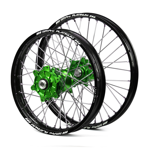 Kawasaki Haan / Platinum Enduro Cush Drive Black Rims / Green Hubs Wheel Set KXF 250-450 2006-2017 (21*1.60 / 18*2.15)