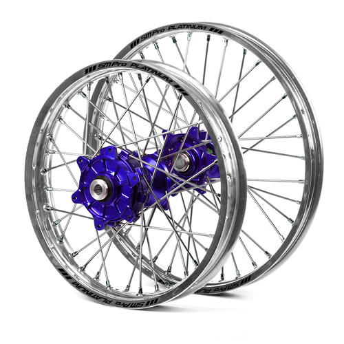 Kawasaki Haan / Platinum Enduro Cush Drive Silver Rims / Blue Hubs Wheel Set KXF 250-450 2006-2017 (21*1.60 / 18*2.15)