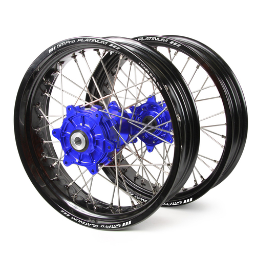 Kawasaki Haan / Platinum Supermoto Cush Drive" Black Rims / Blue Hubs Wheel Set KXF 250-450 2006-2017 (17*3.50 / 17*4.25)"