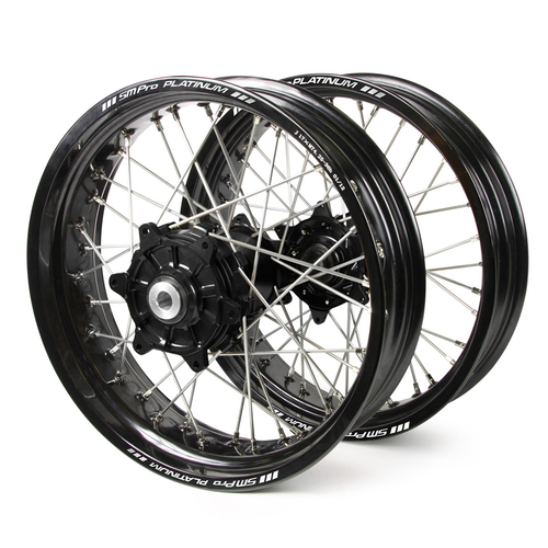 KTM Haan / Platinum Supermoto Cush Drive" Black Rims / Black Hubs Wheel Set SX-SXF 125-250-350-450 2003-2012 (17*3.50 / 17*4.25)"