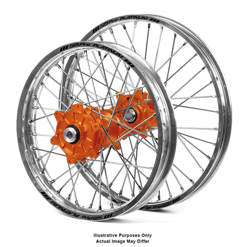 KTM 950-990 Adventure Silver Platinum Rims / Orange Haan Hubs Wheel Set 950-990 Adventure  2003-14 21*1.85 / 18*4.25 