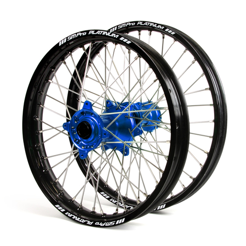 Yamaha Haan / Platinum SNR MX Black Rims / Blue Hubs Wheel Set YZF 250-450 1999-2008 (21*1.6 / 19*2.15")"