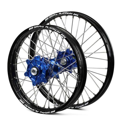 Yamaha Haan / Platinum Enduro Cush Drive Black Rims / Blue Hubs Wheel Set YZF 250-450 2009-2013 (21*1.60 / 18*2.15)