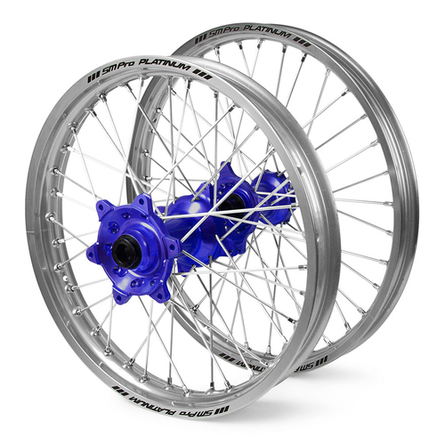 Yamaha Haan / Platinum SNR MX Silver Rims / Blue Hubs Wheel Set YZF 250-450 1999-2008 (21*1.6 / 19*2.15")"